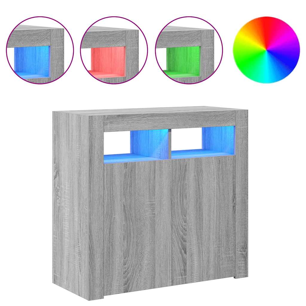 Aparador com luzes LED 80x35x75 cm cinzento sonoma