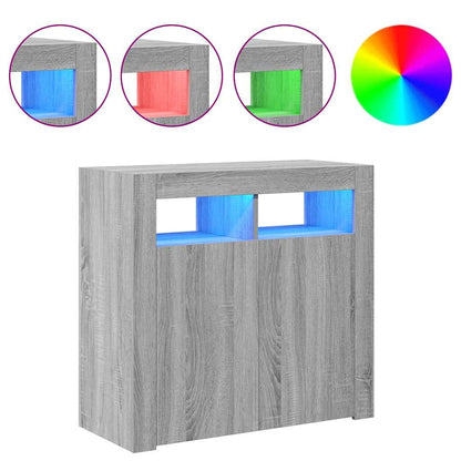 Aparador com luzes LED 80x35x75 cm cinzento sonoma