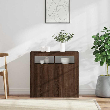 Aparador com luzes LED 80x35x75 cm carvalho castanho