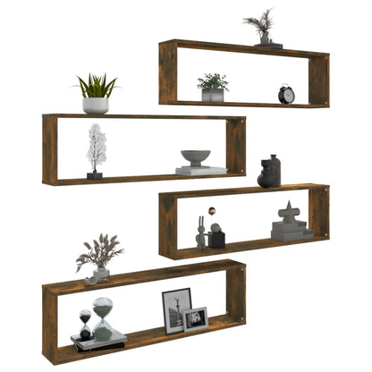 Prateleiras cubo 4 pcs 100x15x30 deriv. madeira carvalho fumado