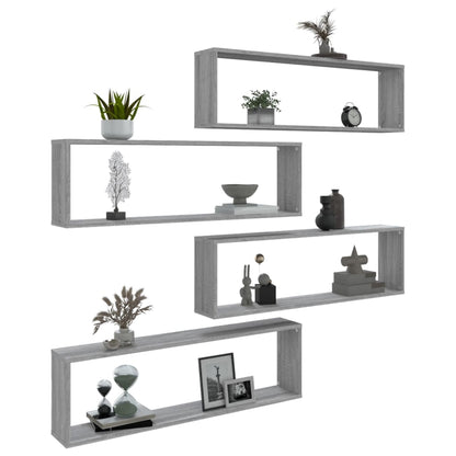 Prateleiras cubo 4 pcs 100x15x30 cm deriv. madeira cinza sonoma