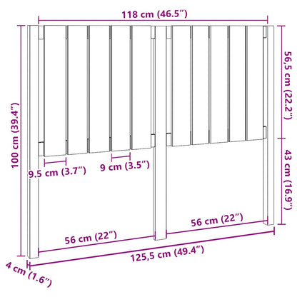 Cabeceira de cama 125,5x4x100 cm pinho maciço cinzento