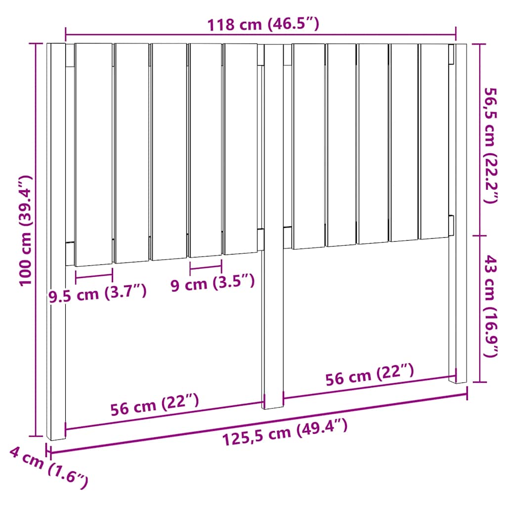 Cabeceira de cama 125,5x4x100 cm pinho maciço preto
