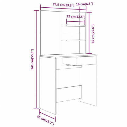 Toucador com espelho 74,5x40x141 cm branco brilhante