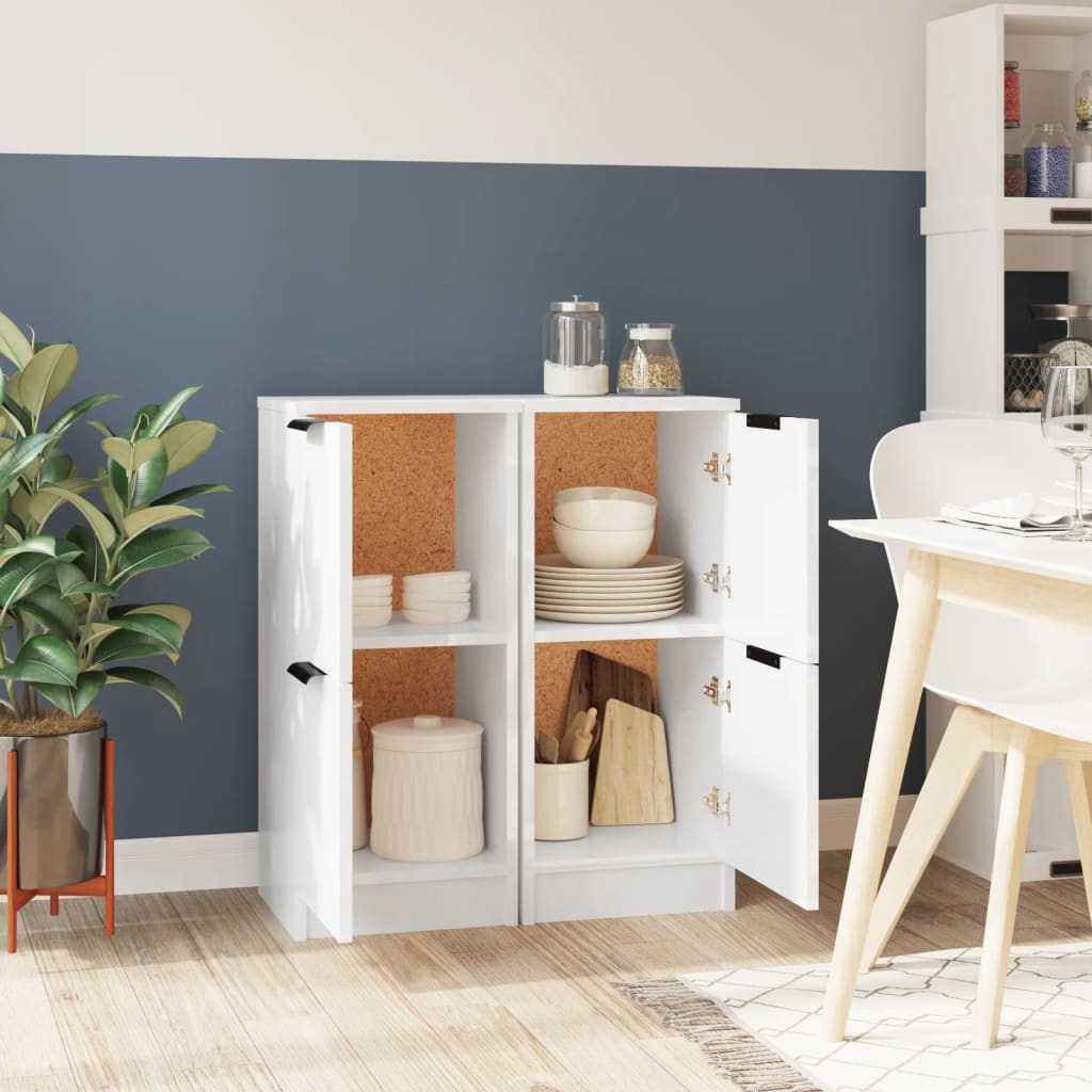 Aparadores 2 pcs 30x30x70cm madeira processada branco brilhante