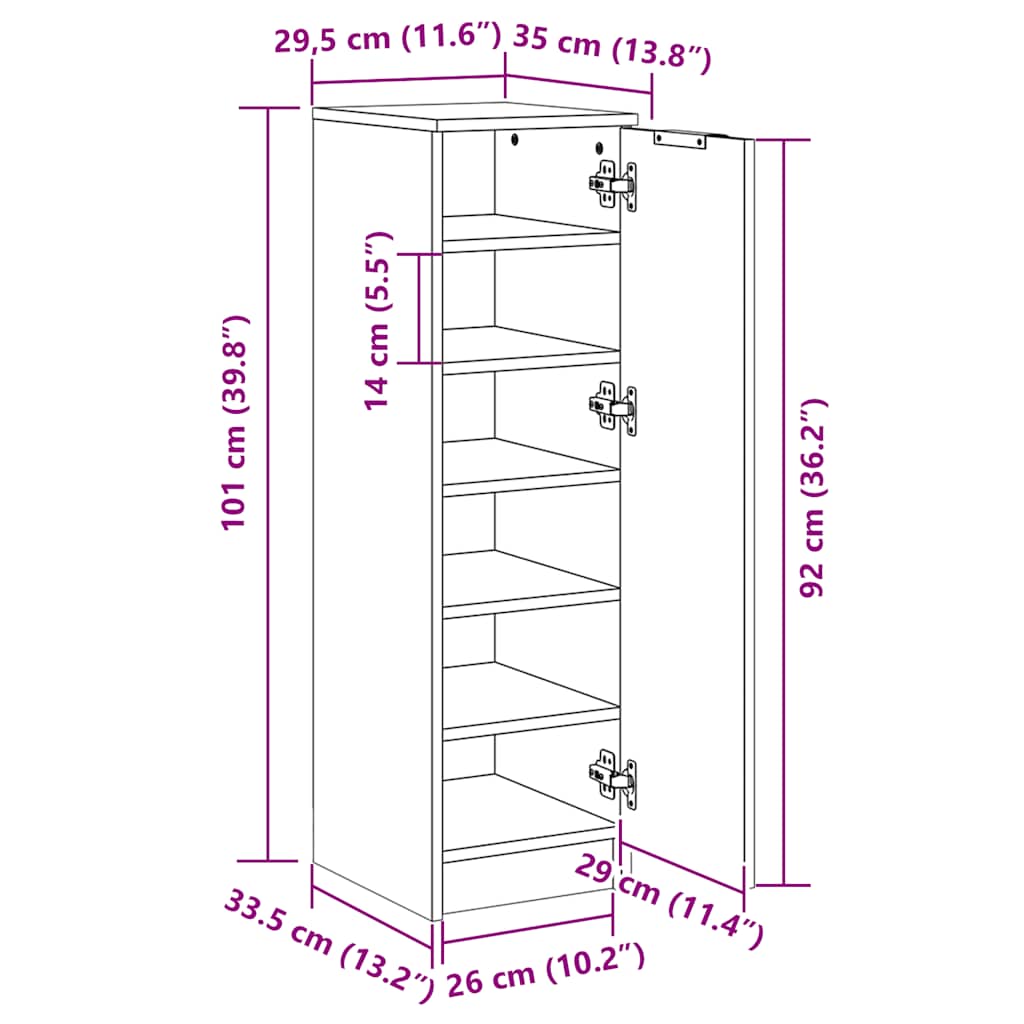 Sapateira 30x35x100 cm madeira processada cinzento cimento