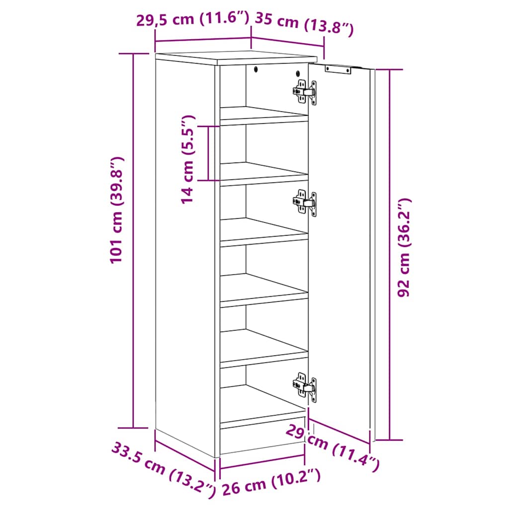 Sapateira 30x35x100 cm derivados de madeira carvalho fumado