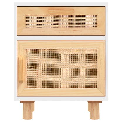 Mesas de cabeceira 2 pcs pinho maciço e vime natural branco
