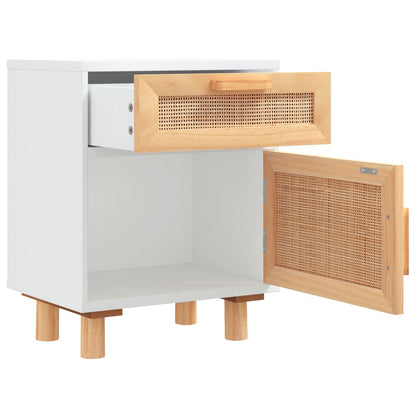 Mesas de cabeceira 2 pcs pinho maciço e vime natural branco