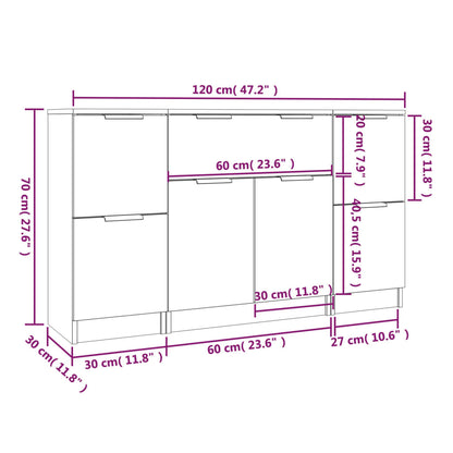 Aparadores 3 pcs derivados de madeira cinzento cimento