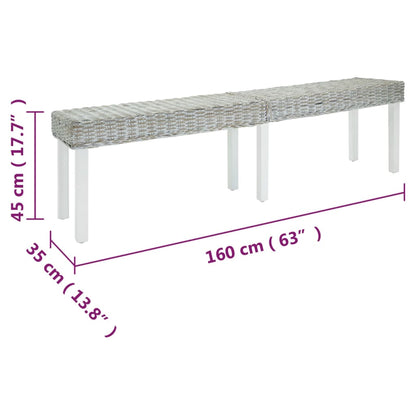 Banco 160x35x45 cm vime kubu natural/mogno maciça branco