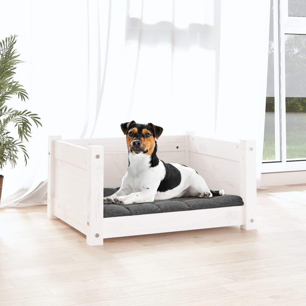 Cama para cães branca 55,5x45,5x28 cm madeira de pinho maciça