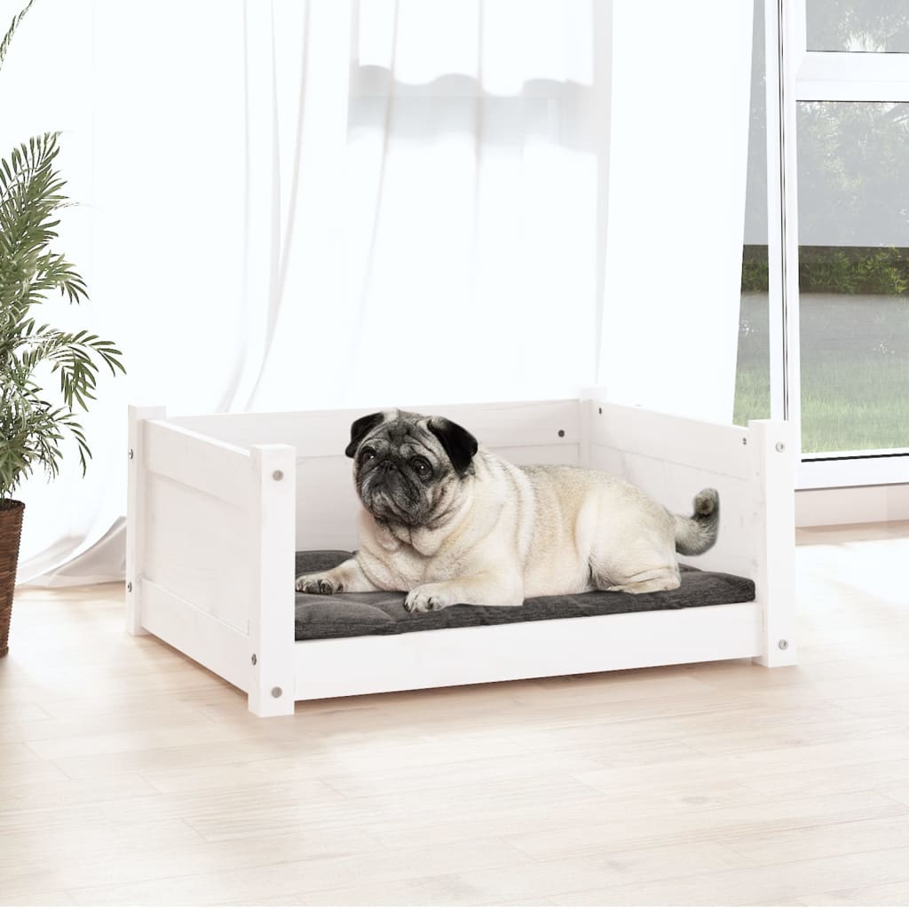 Cama para cães branca 65,5x50,5x28 cm madeira de pinho maciça