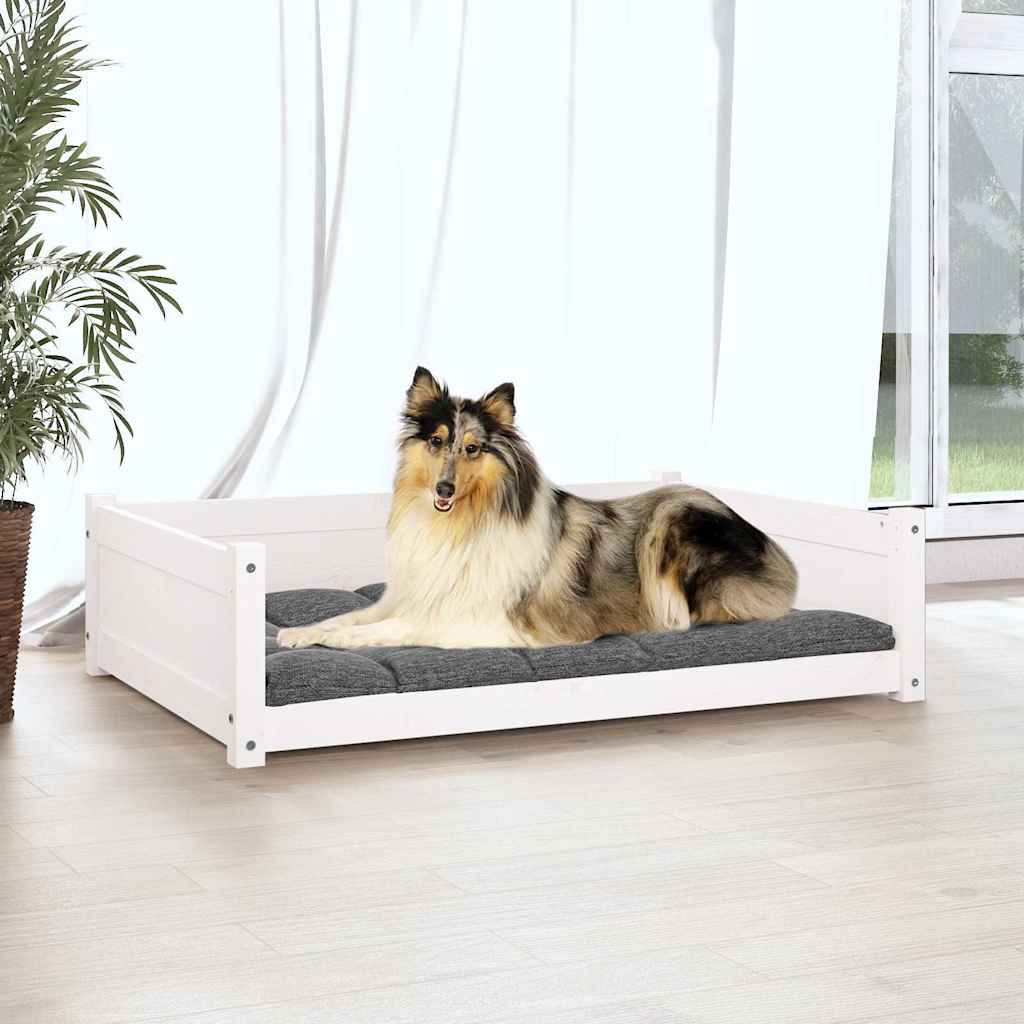 Cama para cães 95,5x65,5x28 cm madeira de pinho maciça branco