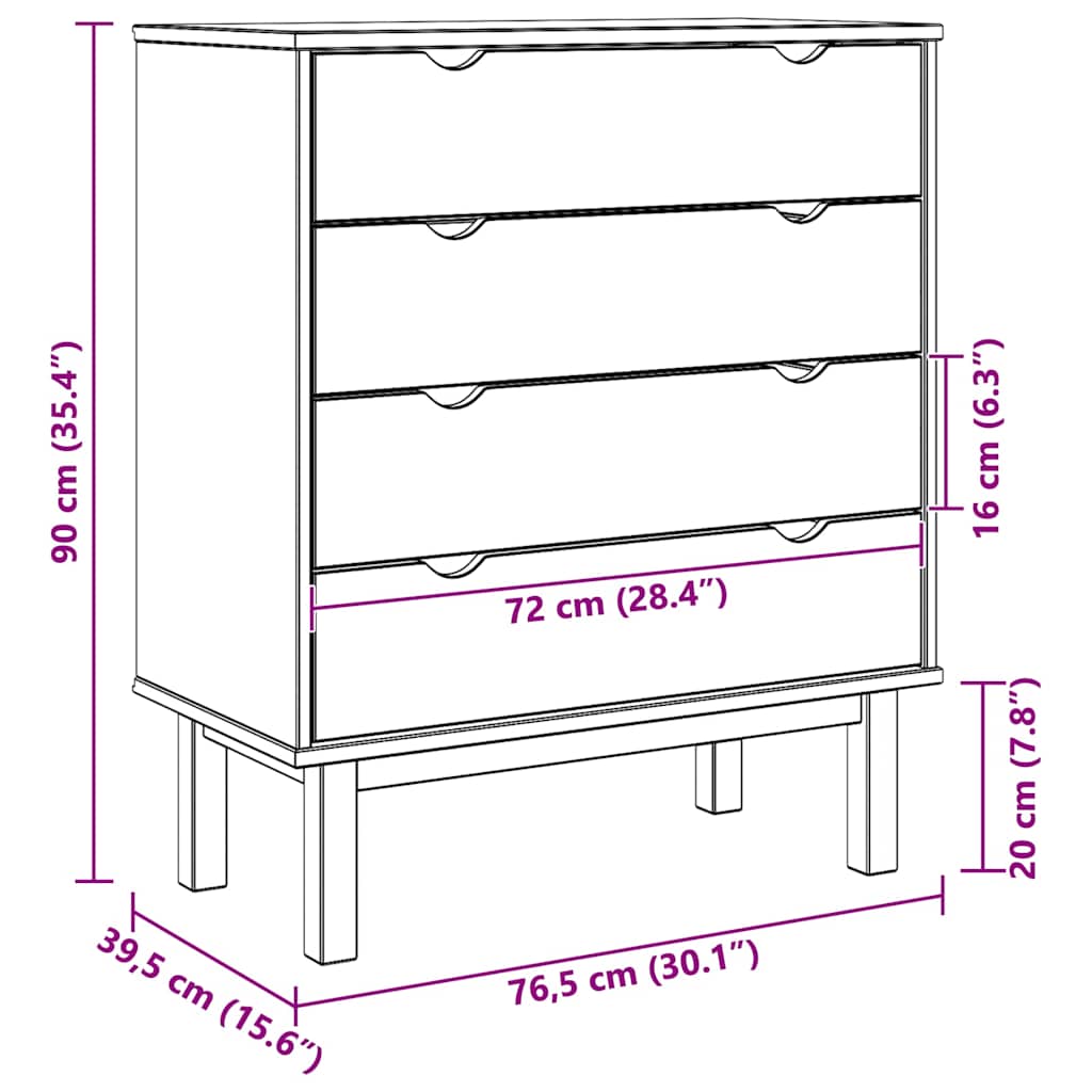 Armário gavetas OTTA 76,5x39,5x90cm pinho maciço castanho/cinza