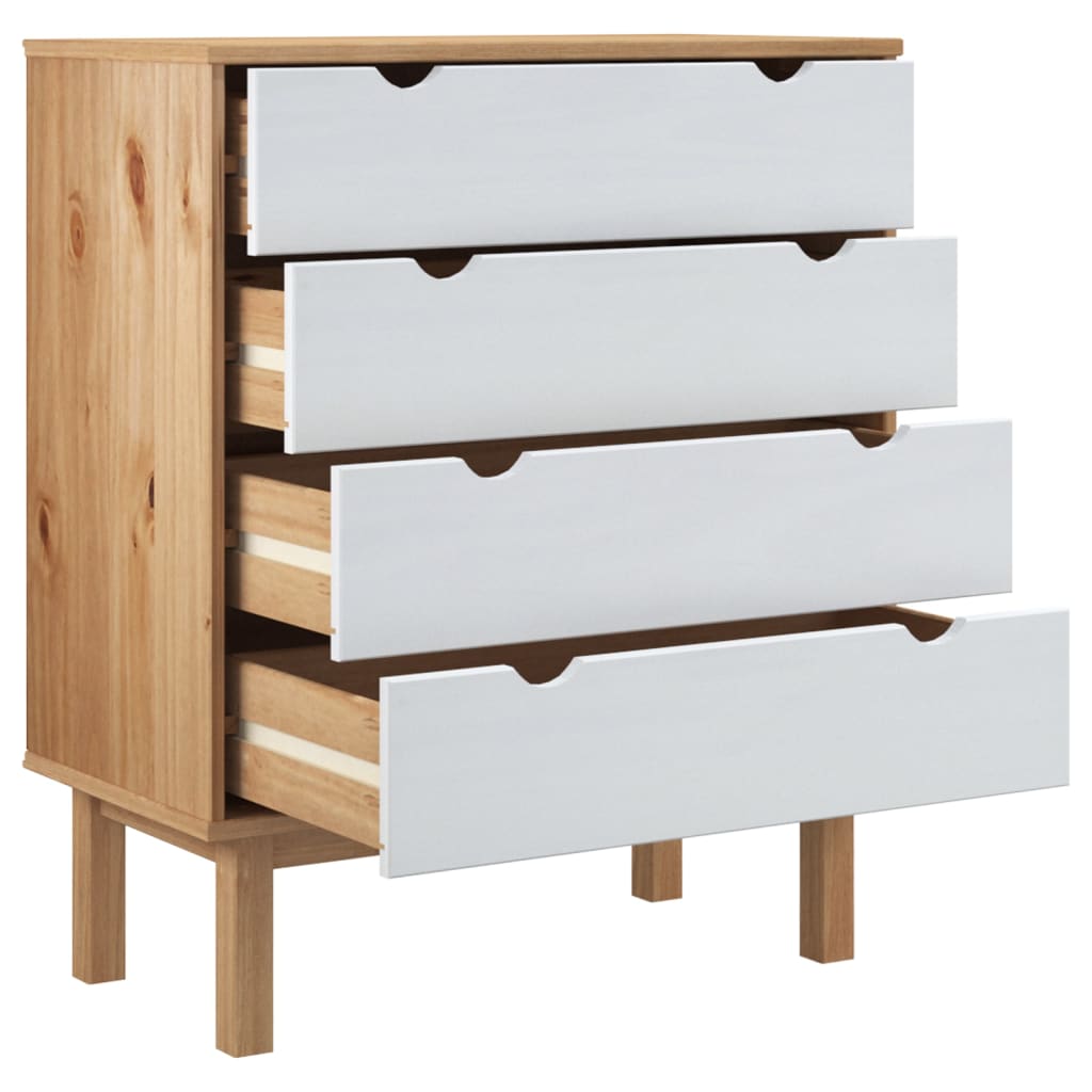Armário de gavetas OTTA pinho maciço castanho/branco