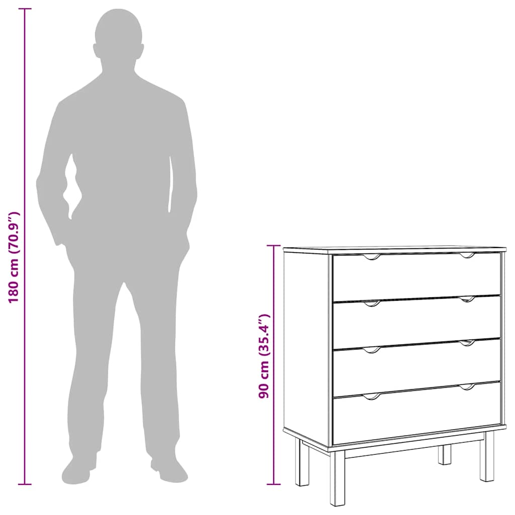 Armário de gavetas OTTA pinho maciço castanho/branco