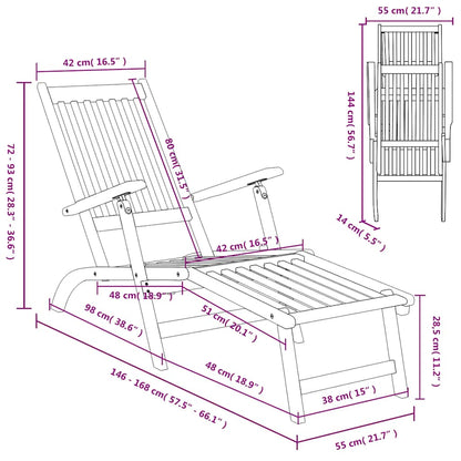 Espreguiçadeiras exterior c/ apoio pés/mesa 2 pcs acácia maciça