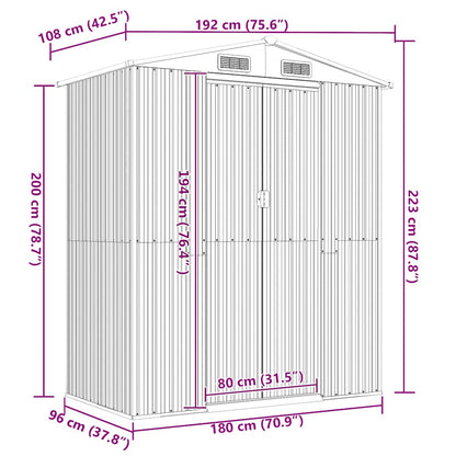 Abrigo de jardim 192x108x223 cm aço galvanizado cinzento-claro