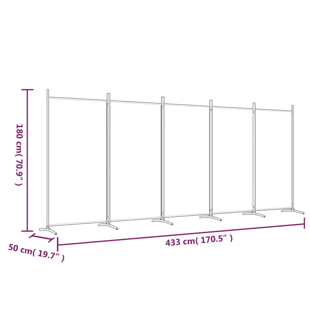 Divisória de quarto com 5 painéis 433x180 cm tecido castanho