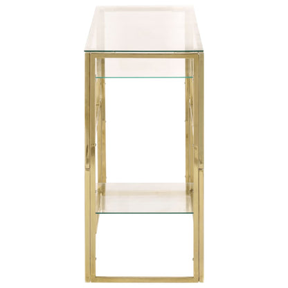 Mesa consola aço inoxidável e vidro temperado dourado