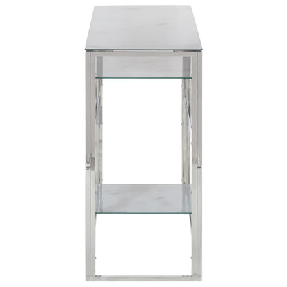 Mesa consola aço inoxidável e vidro temperado prateado