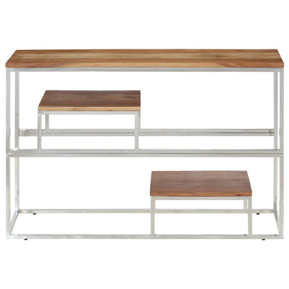 Mesa consola aço inoxidável/madeira de acácia maciça prateado