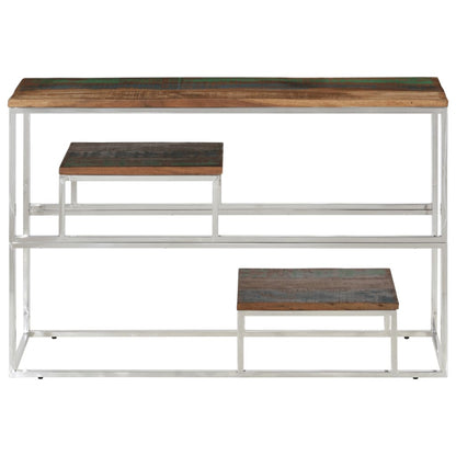 Mesa consola aço inoxidável/madeira recuperada maciça prateado