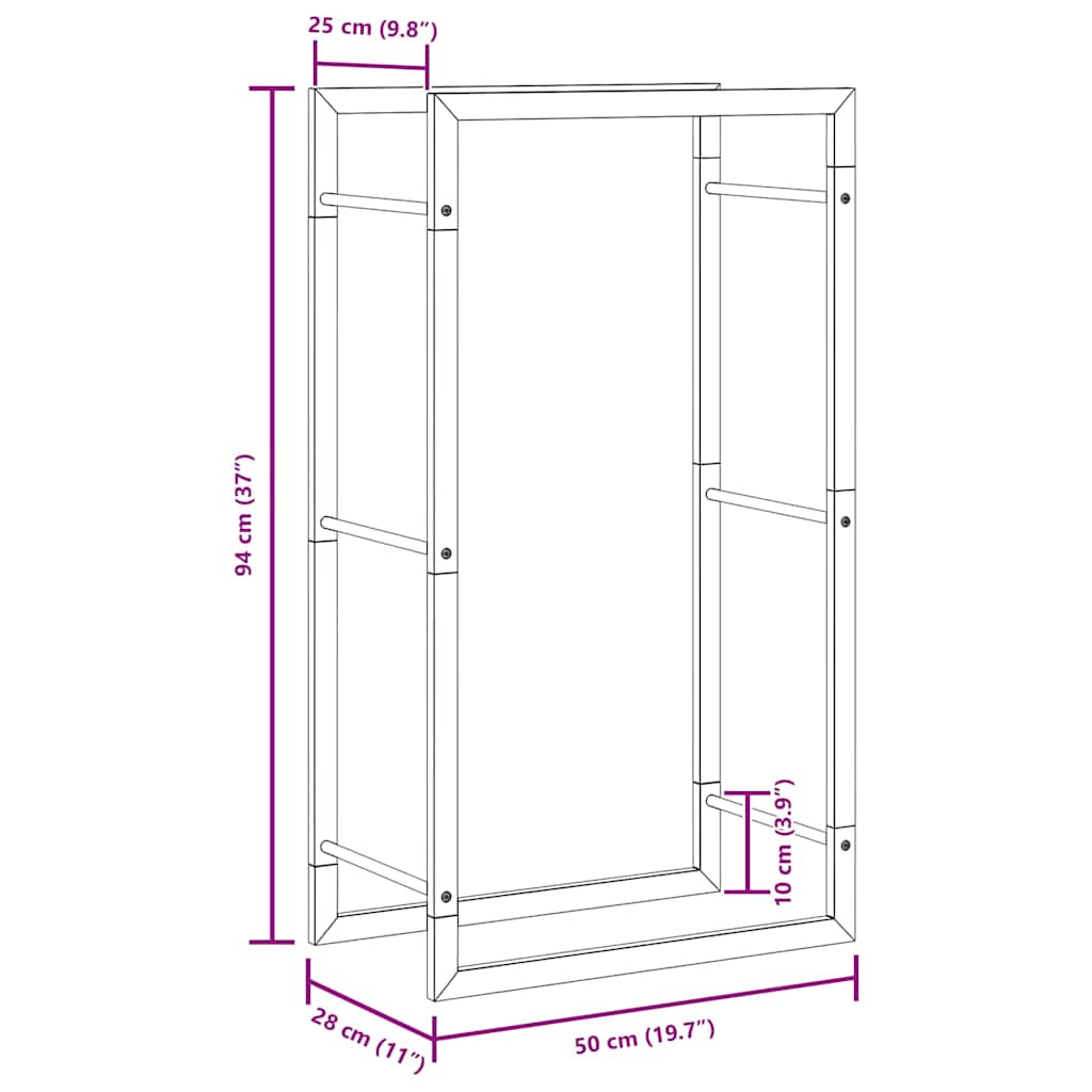 Suporte para lenha 50x28x94 cm aço preto mate