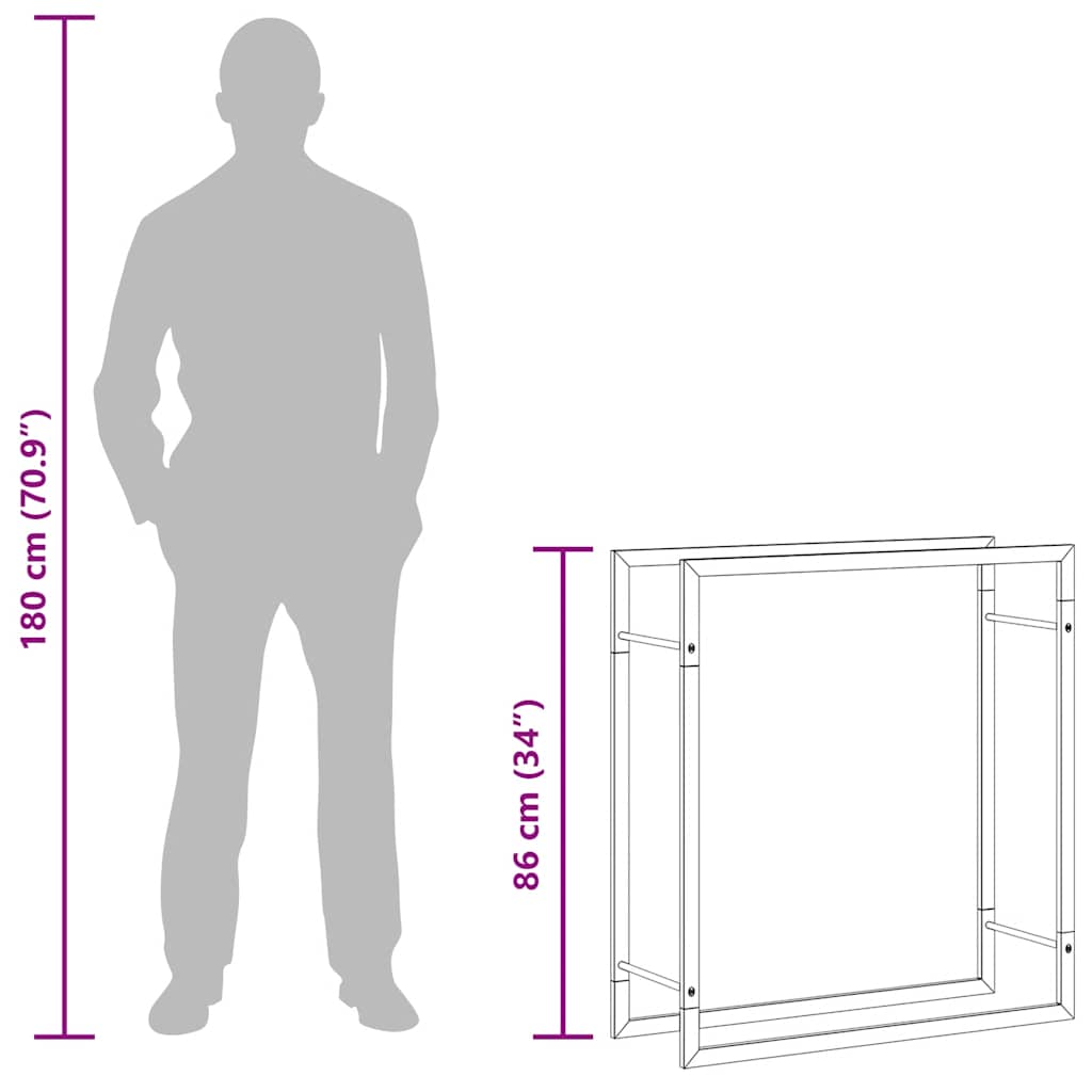 Suporte para lenha 80x28x86 cm aço preto mate
