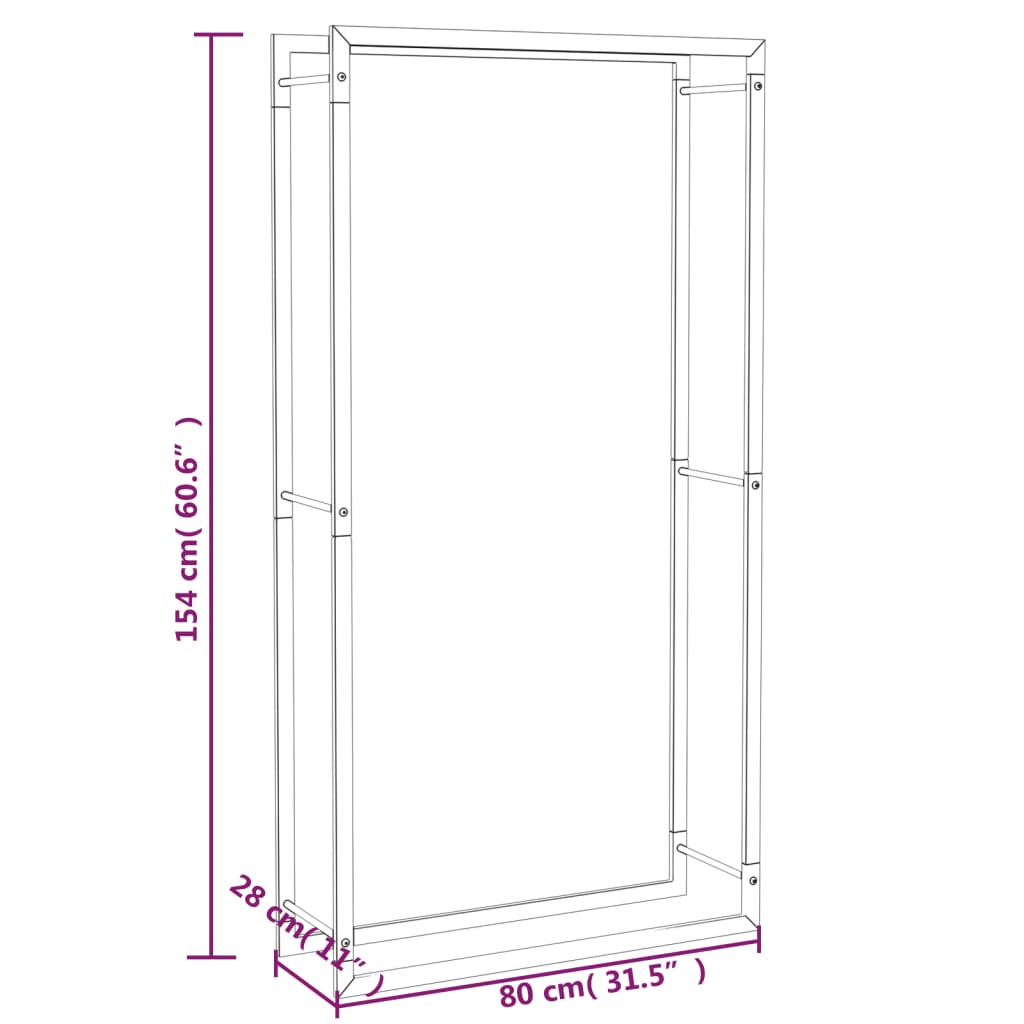 Suporte para Lenha Preto Mate 80x28x154 cm Aço