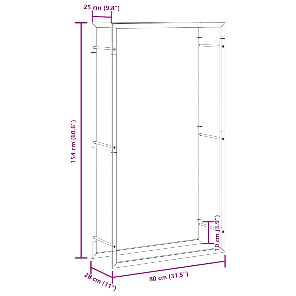 Suporte para Lenha Preto Mate 80x28x154 cm Aço