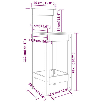 Cadeiras de bar 2 pcs 40x41,5x112 cm pinho maciço preto