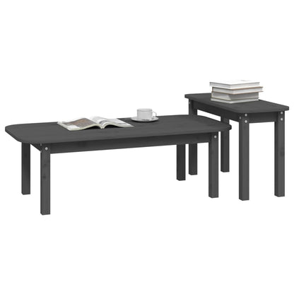 2 pcs conjunto de mesas de centro pinho maciço cinzento
