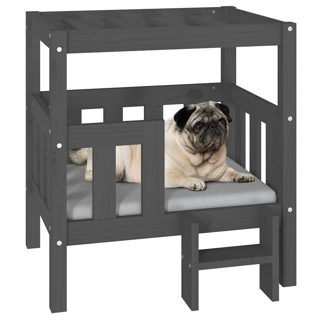 Cama para cães 65,5x50,5x70 cm madeira de pinho maciça cinza