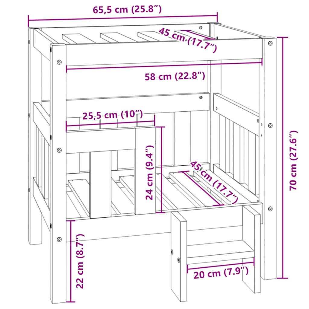 Cama para cães 65,5x50,5x70 cm pinho maciço castanho mel