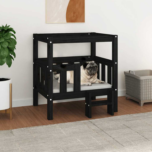 Cama para cães 65,5x50,5x70 cm madeira de pinho maciça preto