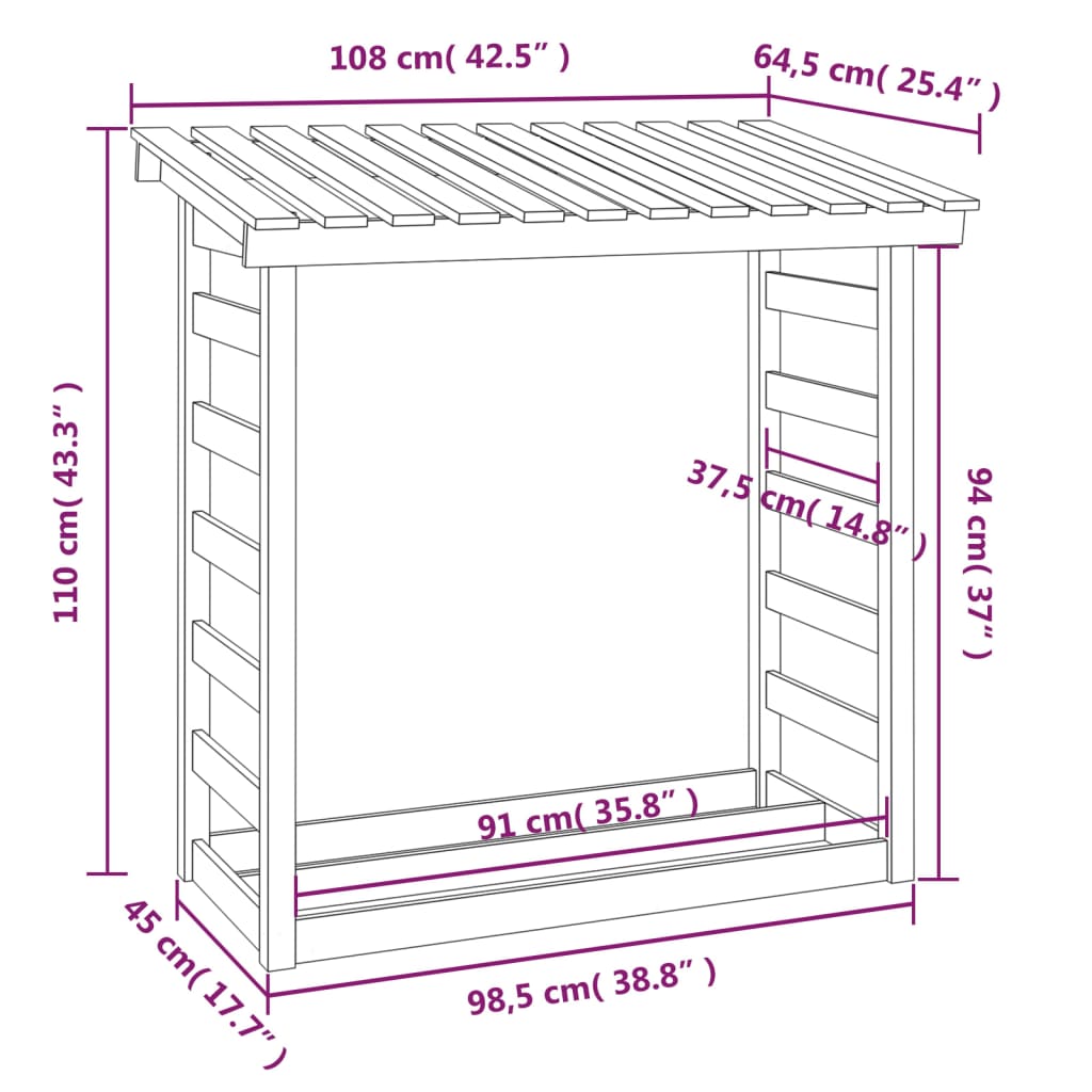 Suporte para lenha 108x64,5x110 cm pinho maciço