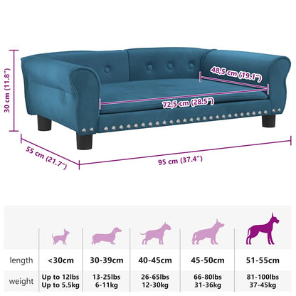 Cama para cães 95x55x30 cm veludo azul