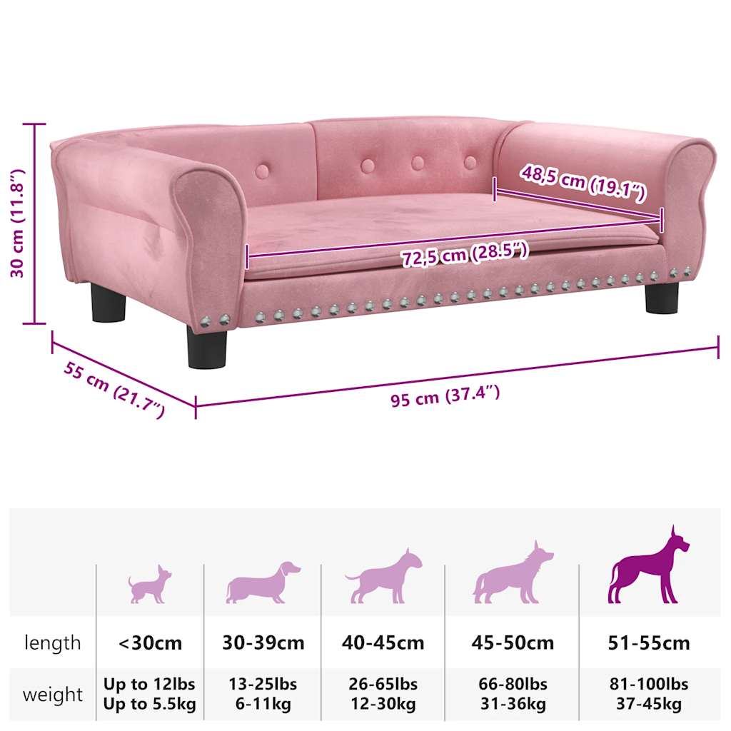 Cama para cães 95x55x30 cm veludo rosa