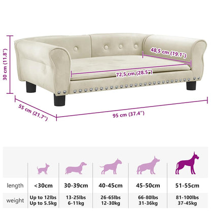 Cama para cães 95x55x30 cm veludo cor creme