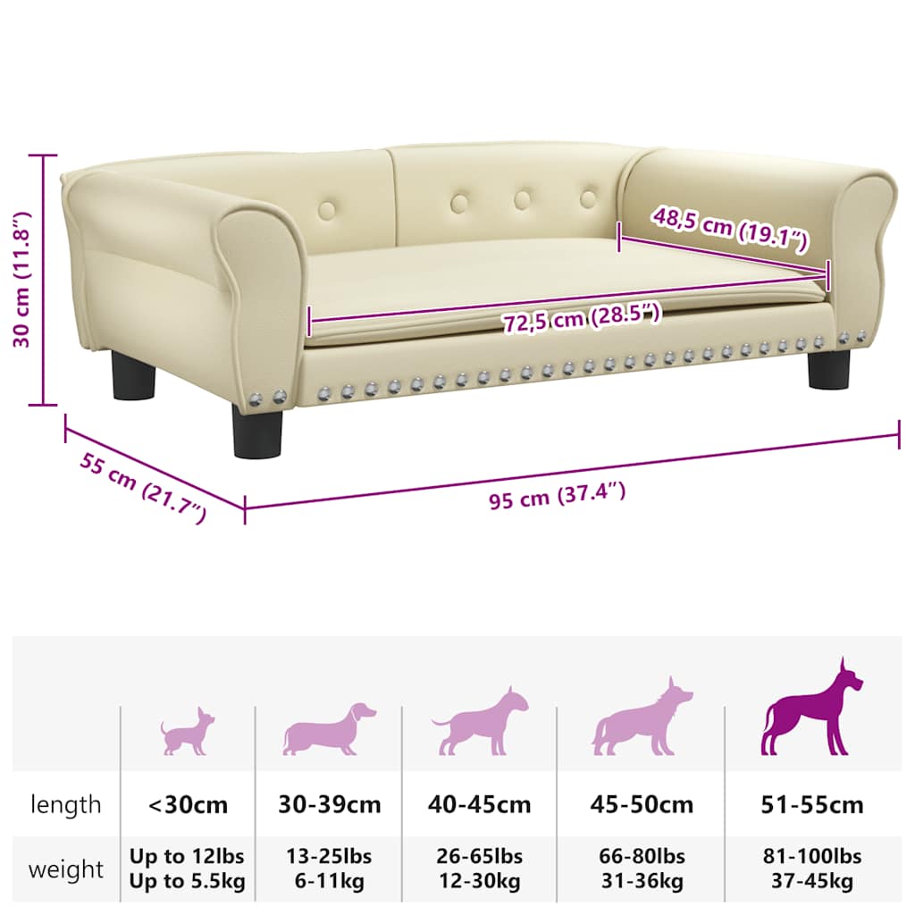 Cama para cães 95x55x30 cm couro artificial cor creme