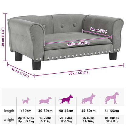 Cama para cães 70x45x30 cm veludo cinzento-claro