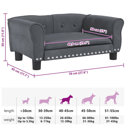 Cama para cães 70x45x30 cm veludo cinzento-escuro