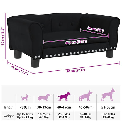 Cama para cães 70x45x30 cm veludo preto