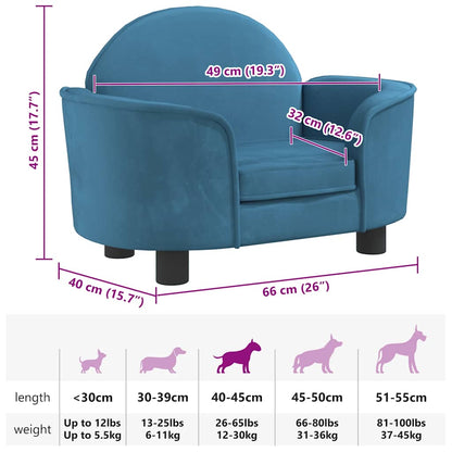 Cama para cães 66x40x45 cm veludo azul