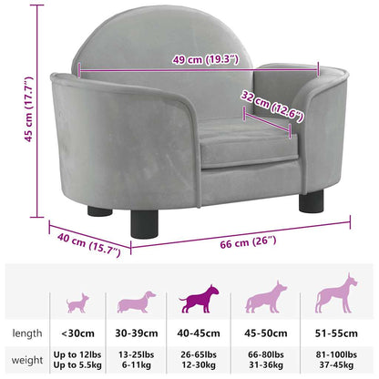 Cama para cães 66x40x45 cm veludo cinzento-claro