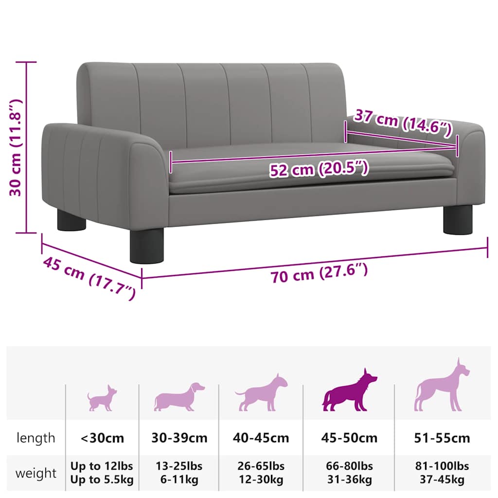 Cama para cães 70x45x30 cm couro artificial cinzento