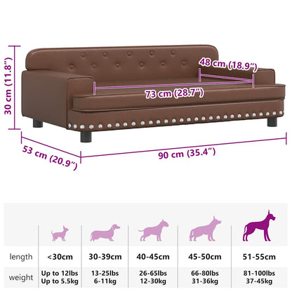 Cama para cães 90x53x30 cm couro artificial castanho