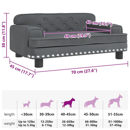 Cama para cães 70x45x30 cm veludo cinzento-escuro